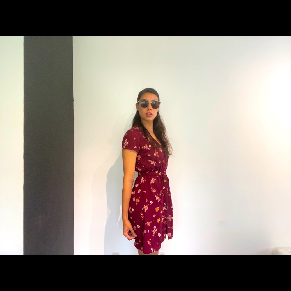 XS burgundy xhilaration faux wrap dress